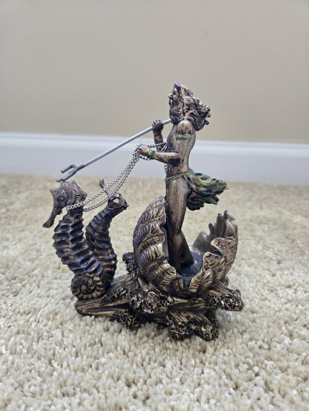 Small Neptune Poseidon Figurine Seahorse Seashell